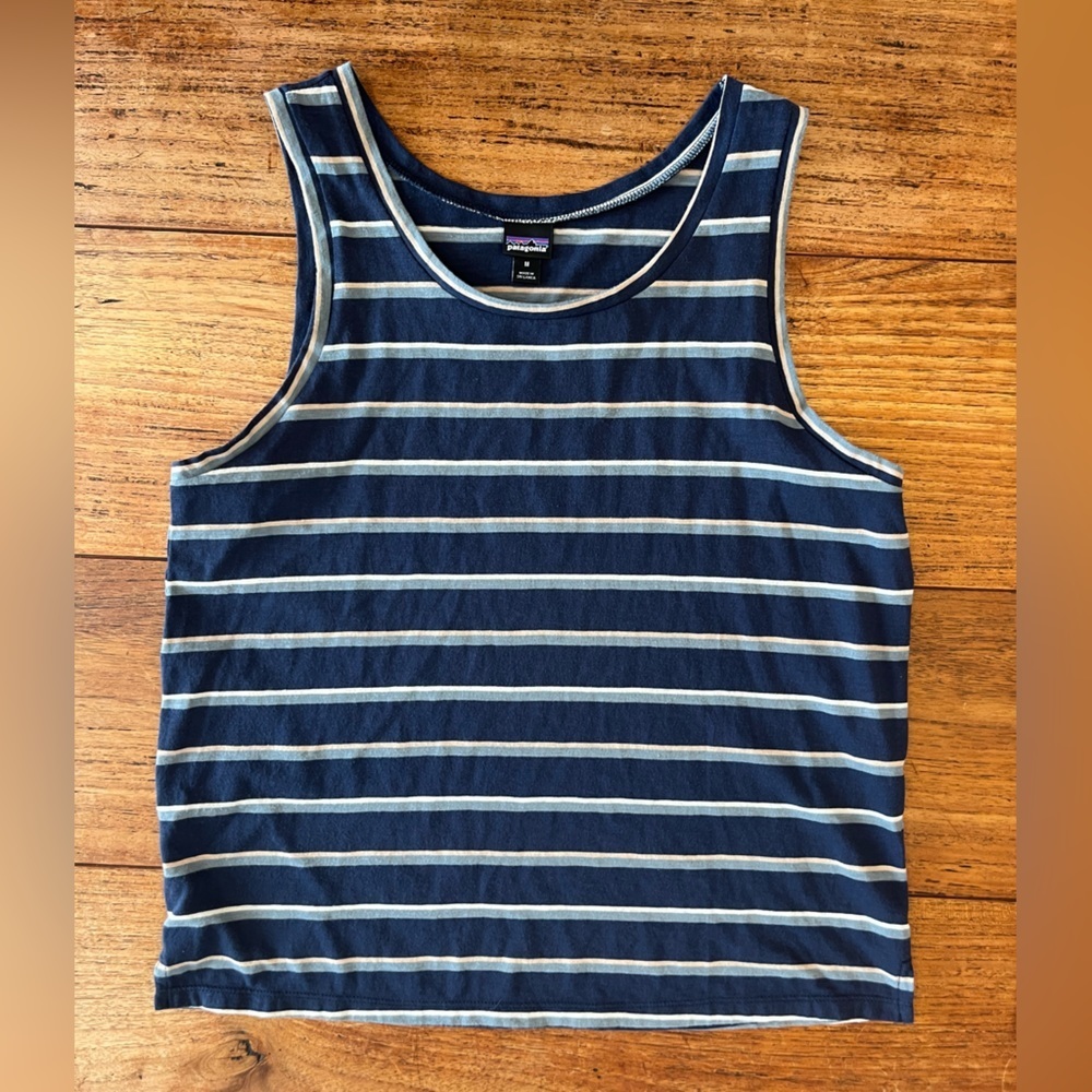 Patagonia Navy and Light Blue Striped Tank Top